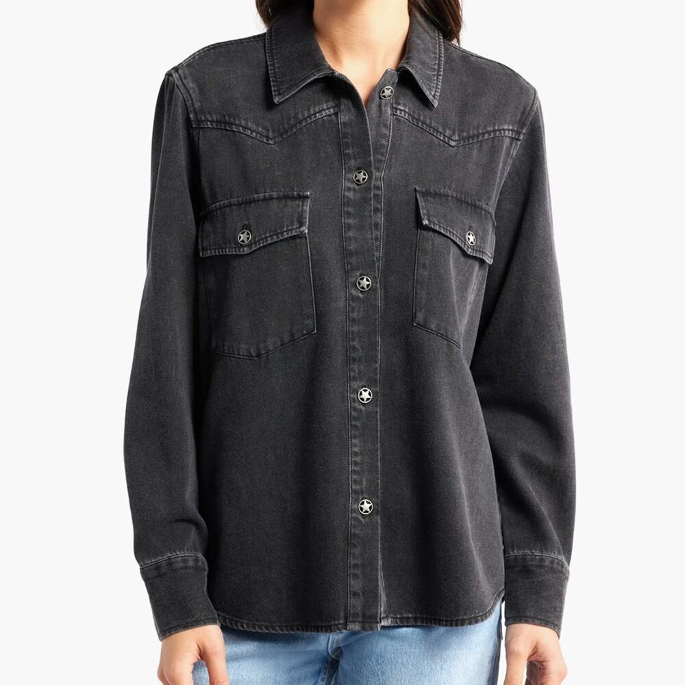 Rails August Faded Black Denim Cotton Blend Shirt Small Studded
